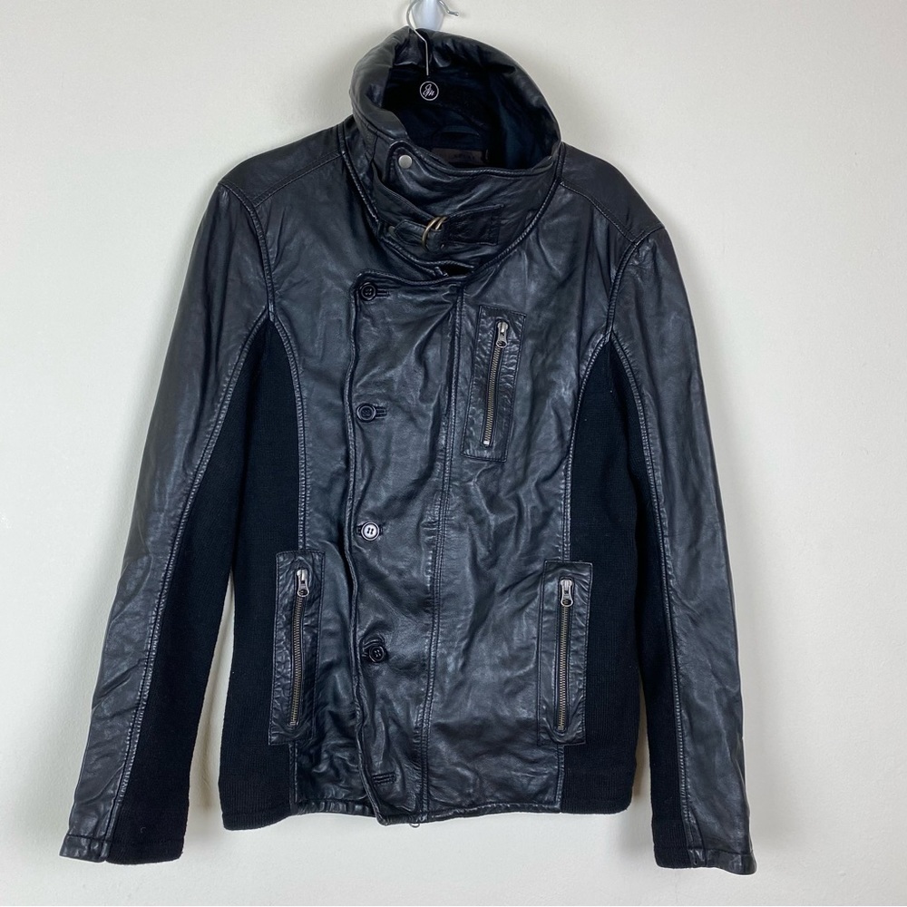 Nicholas K Leather Moto Biker Jacket Black Size Medium